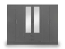 Seconique Nevada Matt Grey 6 Door 2 Drawer Mirrored Wardrobe