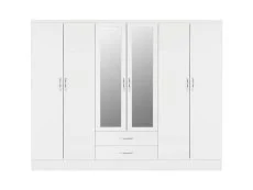 Seconique Seconique Nevada White High Gloss 6 Door 2 Drawer Mirrored Wardrobe