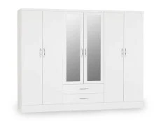 Seconique Seconique Nevada White High Gloss 6 Door 2 Drawer Mirrored Wardrobe