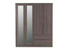 Seconique Seconique Lisbon Black Wood Grain 4 Door 2 Drawer Mirrored Wardrobe