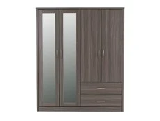 Seconique Seconique Lisbon Black Wood Grain 4 Door 2 Drawer Mirrored Wardrobe