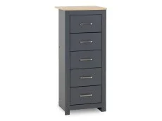 Seconique Seconique Portland Grey and Oak 5 Drawer Tall Narrow Chest of Drawers