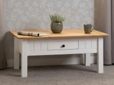 Seconique Seconique Panama White and Waxed Pine 1 Drawer Coffee Table