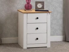 Seconique Seconique Panama White and Waxed Pine 3 Drawer Bedside Table