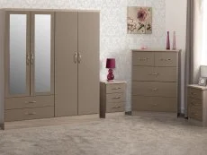 Seconique Seconique Nevada Oyster Gloss and Oak 4 Piece Large Bedroom Furniture Package