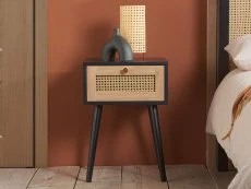 Birlea Birlea Croxley Rattan and Black 1 Drawer Bedside Table