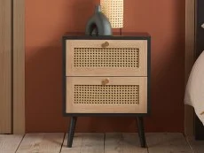 Birlea Birlea Croxley Rattan and Black 2 Drawer Bedside Table