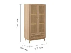 Birlea Birlea Croxley Rattan and Oak 2 Door 1 Drawer Wardrobe
