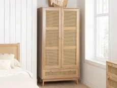 Birlea Birlea Croxley Rattan and Oak 2 Door 1 Drawer Wardrobe