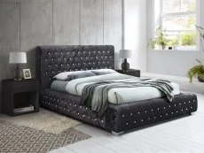 Birlea Furniture & Beds Birlea Grande 4ft6 Double Black Crushed Velvet Bed Frame