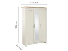 Birlea Furniture & Beds Birlea Highgate Cream and Oak 3 Door Mirrored Wardrobe