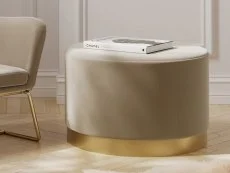 LPD LPD Lara Large Beige and Gold Fabric Bedroom Stool