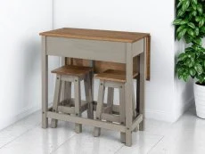 Core Core Corona Grey and Waxed Pine Breakfast Drop Leaf Table and 2 Stools Set