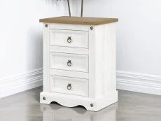 Core Core Corona White and Pine 3 Drawer Bedside Table
