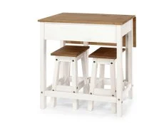 Core Core Corona White and Pine Breakfast Drop Leaf Table and 2 Stools Set
