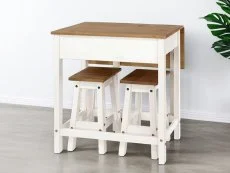 Core Core Corona White and Pine Breakfast Drop Leaf Table and 2 Stools Set