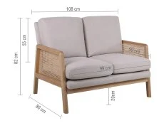 Birlea Birlea Ida Rattan and White Fabric 2 Seater Sofa