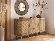 Birlea Birlea Noah Rattan and Oak 2 Door 3 Drawer Sideboard