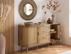 Birlea Birlea Noah Rattan and Oak 2 Door 3 Drawer Sideboard