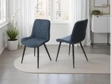 Core Core Aspen Diamond Stitch Set of 2 Blue Cord Fabric Dining Chairs