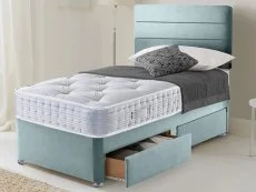 Deluxe Clearance - Deluxe Buckingham Pocket 1000 3ft6 Large Single 2 Drawer Divan Bed in Hopsack Duck Egg Finish