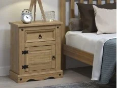 Core Core Corona 1 Drawer 1 Door Waxed Pine Wooden Bedside Table