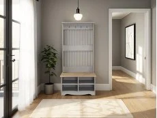 Core Core Corona Grey and Waxed Pine 2 Tier Shoe Bench With Hat & Coat Rack