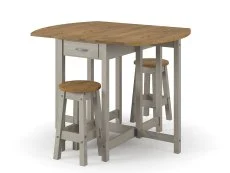 Core Core Corona Grey and Waxed Pine Oval Drop leaf Dining Table & 2 Stool Set