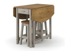 Core Core Corona Grey and Waxed Pine Oval Drop leaf Dining Table & 2 Stool Set