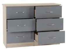Seconique Clearance - Seconique Nevada Grey Gloss and Oak 3+3 Drawer Chest of Drawers