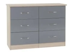 Seconique Clearance - Seconique Nevada Grey Gloss and Oak 3+3 Drawer Chest of Drawers