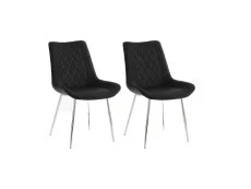 TGC TGC Alice Set of 2 Black Velvet Fabric Dining Chairs with Silver Legs