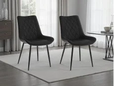 TGC TGC Alice Set of 2 Black Velvet Fabric Dining Chairs with Black Legs