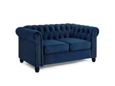 TGC TGC Chester Blue Velvet Fabric 2 Seater Sofa
