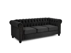 TGC TGC Chester Black Velvet Fabric 3 Seater Sofa