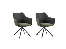 TGC TGC Pearl Set of 2 Green & Grey Fabric Swivel Dining Chairs