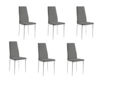 TGC TGC Sara Set of 6 Grey Faux Leather Dining Chairs with Silver Legs