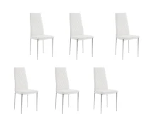 TGC TGC Sara Set of 6 White Faux Leather Dining Chairs with Silver Legs
