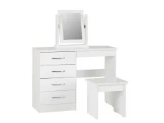 Seconique Clearance - Seconique Nevada White High Gloss 4 Drawer Dressing Table and Stool