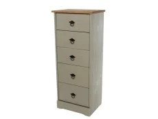 Core Core Corona Compact Grey and Waxed Pine 5 Drawer Narrow Chest of Drawers