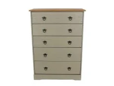 Core Core Corona Compact Grey and Waxed Pine 5 Drawer Chest of Drawers