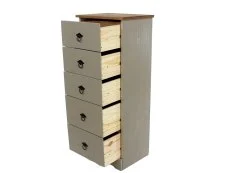 Core Core Corona Compact Grey and Waxed Pine 5 Drawer Narrow Chest of Drawers