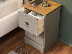 Core Core Corona Compact Grey and Waxed Pine 2 Drawer Bedside Table