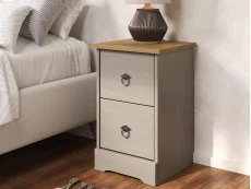 Core Core Corona Compact Grey and Waxed Pine 2 Drawer Bedside Table