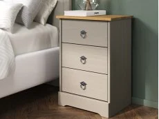 Core Core Corona Compact Grey and Pine 3 Drawer Bedside Table