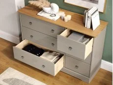 Core Core Corona Compact Grey and Waxed Pine 3+3 Drawer Wide Chest of Drawers