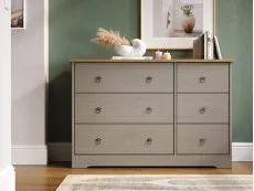 Core Core Corona Compact Grey and Waxed Pine 3+3 Drawer Wide Chest of Drawers
