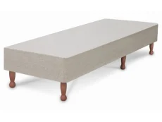 Deluxe Clearance - Deluxe Universal 3ft6 Large Single Low Divan Base, Reinforced Base, Linoso Silver Fabric, 6 Inch Base With 8 Inch Skittle Wooden Legs