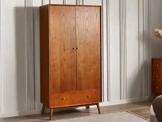 Julian Bowen Clearance - Julian Bowen Lowry Cherry Ash 2 Door 1 Drawer Wardrobe