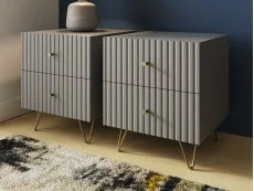 GFW GFW Thalia Grey Ribbed Pair of 2 Drawer Bedside Tables